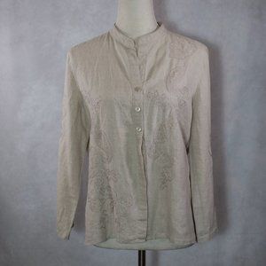 LIZ CLAIBORNE Lizwear Linen Embroidered Blouse Shirt Button Up Size M